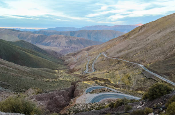 istock Windy roads to Salinas grandes from Purmamarca 1428102589
