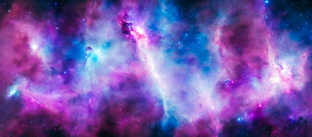 Purple and blue Nebula in outer space, galaxy and stars, 3d render