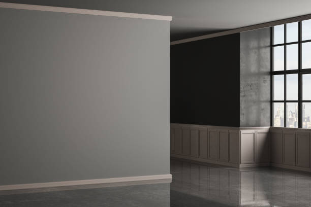 istock 3D rendering of gray home interior without furniture. Empty room, Mock up, copy space. 3D Rendering 1428111057