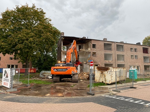 Brunssum, Netherlands - September 27, 2022.  Old apartment buildings are being to be demolished.
