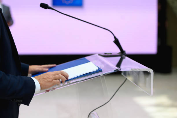 istock Political speaker at a press conference 1428112609