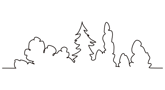 Forest Continuous Line Drawing Landscape One Line Drawing  Trees Silhouette Vector Illustration Isolated Black on a white Background