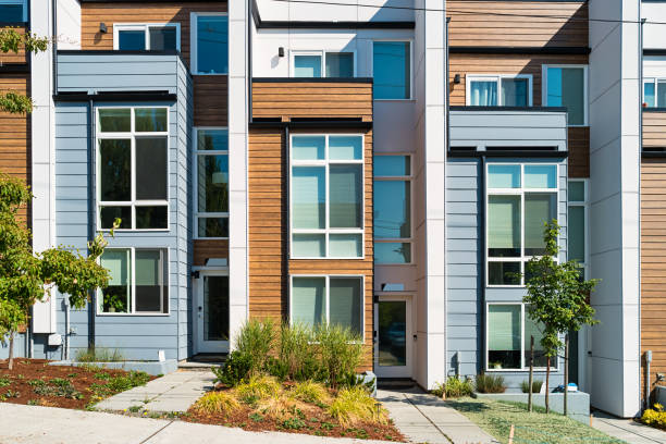 A row of new townhouses in North Beacon Hill district of Seattle Washington USA on a sunny day.