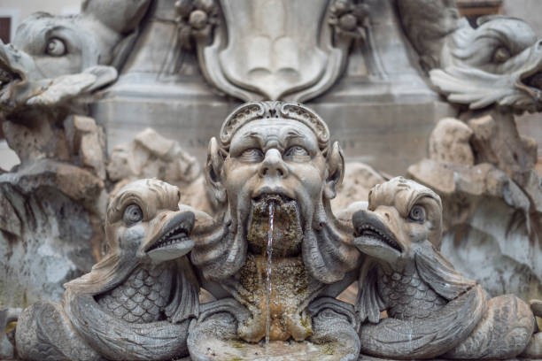 Fountains at The Piazza della Rotonda. stock photo