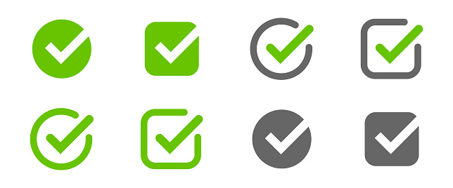 Checkmark icon set. Vector illustration. Tick or check mark symbol collection on white background.