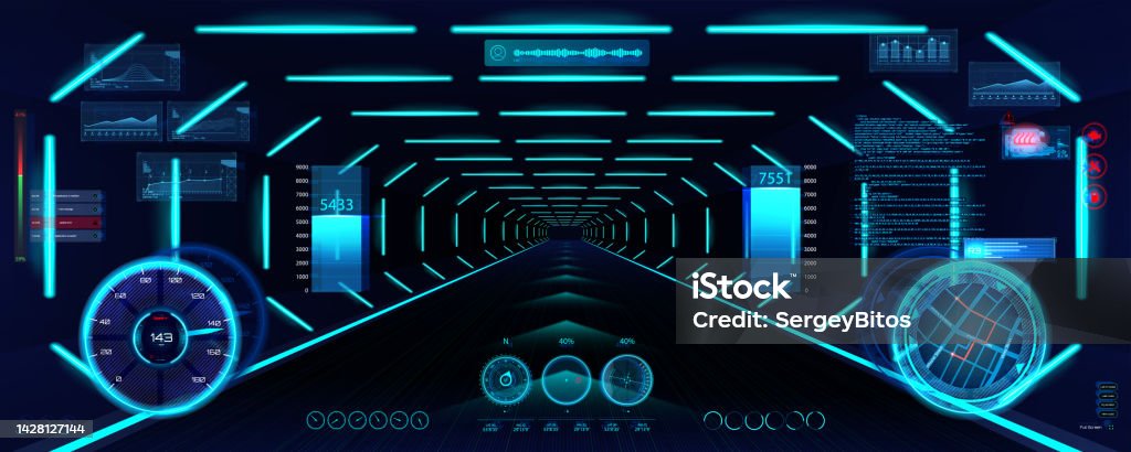 Virtual Simulation Status Virtual Reality Simulation Cyberspace With Hud Interface Dashboard ...