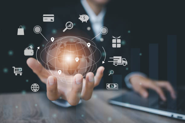 istock Woman use laptop  with IOT, Business global internet connection application technology and digital marketing, Financial and banking, Digital link tech, big data. internet online  in every day lifes. 1428132083