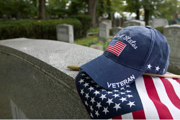 istock American Veteran cap on grave marker 1428132388