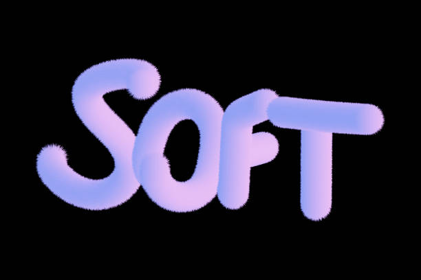 The word soft from colored tinsel on a black background
