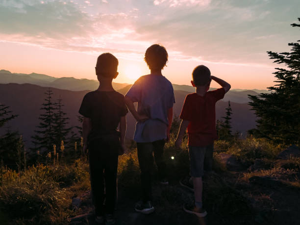 istock Brothers Watching Sunset Over Mount Rainier 1428143479