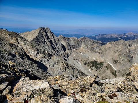 Rugged view from Pawnee Pass along the Colorado Continental Divide. Indian Peaks Wilderness Area.