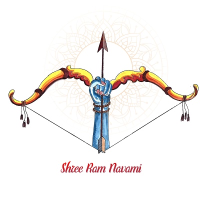 Illustration of bow and arrow in shree ram navami festival of india card design