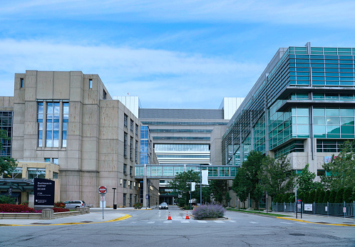 Utica, New York - Aug 17, 2023: Wide View of Faxton - St. Luke Hospital Building Exterior.