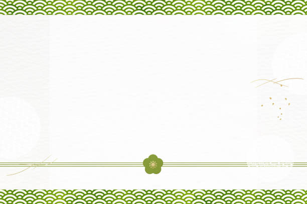 White textured background decorated with Japanese patterns. Template used for New Year's cards and celebrations.