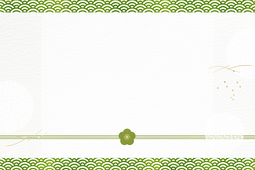 White textured background decorated with Japanese patterns. Template used for New Year's cards and celebrations.