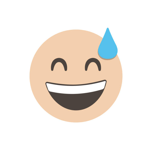 ilustrações, clipart, desenhos animados e ícones de emoji de ufa, rosto sorridente com suor, emoji de alívio. emoticon amarelo engraçado. sorrindo emoticon design de personagem. isolado 3d. vector emoticon. para interface ui - phew