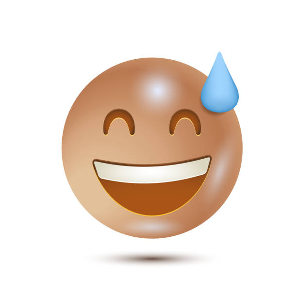 ilustrações, clipart, desenhos animados e ícones de emoji de ufa, rosto sorridente com suor, emoji de alívio. ilustração vetorial. emoji. emoticon 3d para web. para coleção de design de personagens emoticon. para interface ui - phew