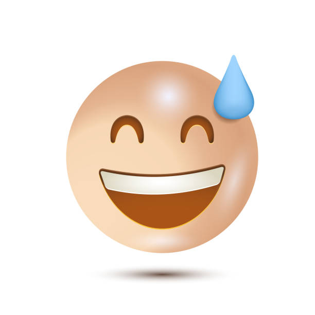 ilustrações, clipart, desenhos animados e ícones de emoji de ufa, rosto sorridente com suor, emoji de alívio. ilustração vetorial. emoji. emoticon 3d para web. para coleção de design de personagens emoticon. para interface ui - phew