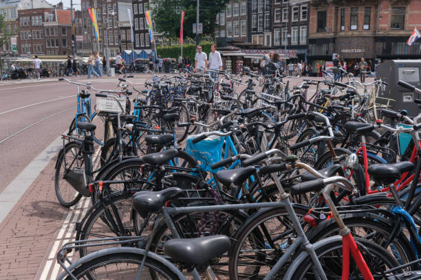 Amsterdam, Netherlands - 21 June 2022: Many bikes in bike racks