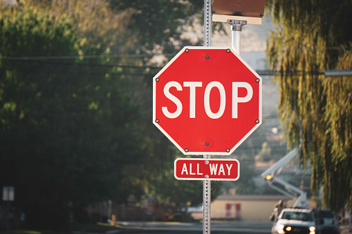 Stop sign in city