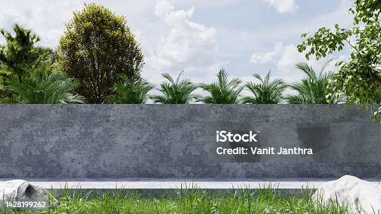 istock Empty exterior concrete wall in the midst of nature. 1428199262