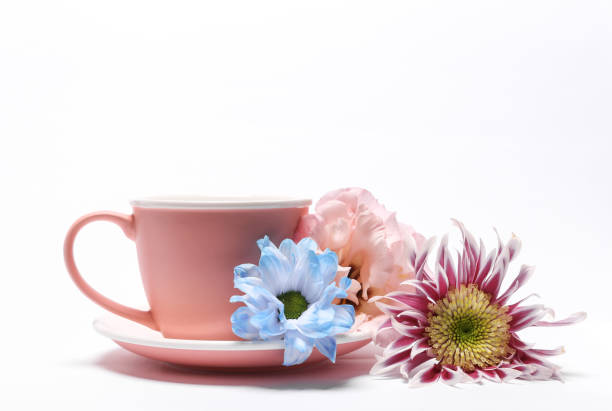 istock Ceramic cup and flowers isolated on white background. Love, valentine's day concept 1428201511