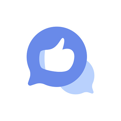 Vector illustration of a thumbs up or like button on a speech or thought bubble. Cut out design element on a transparent background on the vector file.