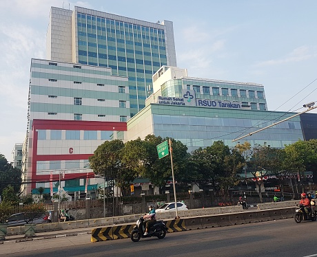 Jakarta, Indonesia - August 29, 2022 : Tarakan Hospital, one of popular hospital in central Jakarta area.