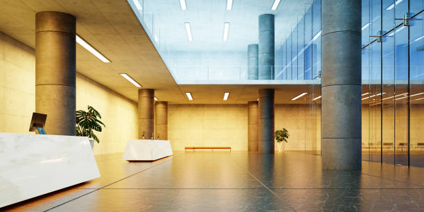 istock Modern glass wall commercial buildings reception lobby hall 1428206942