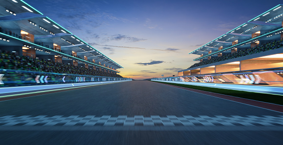 3d rendering moving racetrack with start and finish line