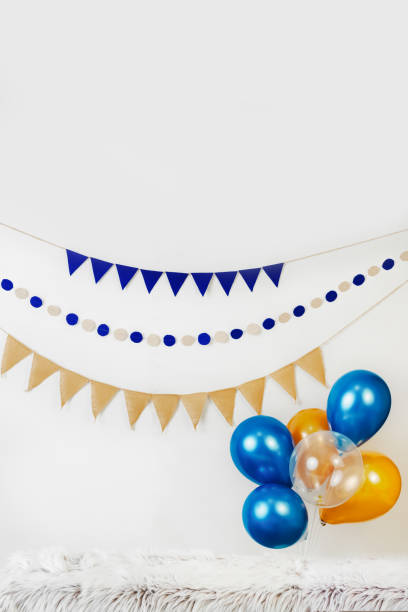 istock Minimal banner bunting white balloons backdrop ready for use template 1428207808