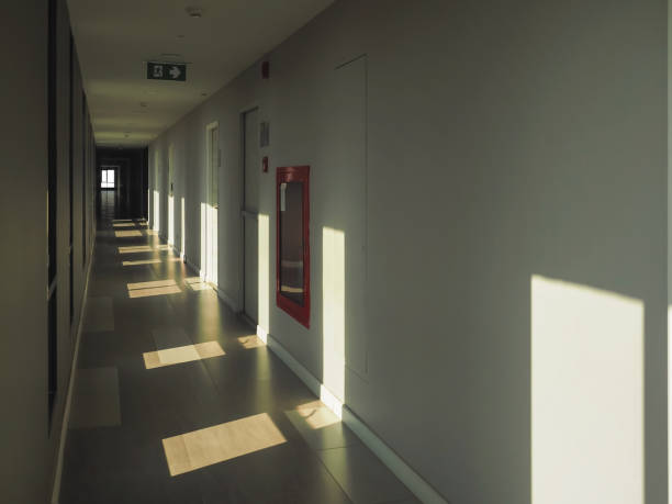 istock Hallway with glass windows in condominium 1428208209