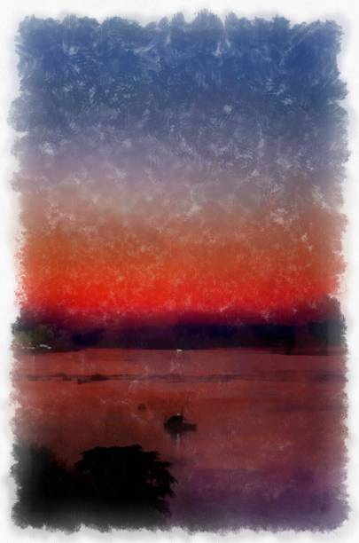 istock Mekong river landscape at night watercolor style illustration impressionist painting. 1428217629