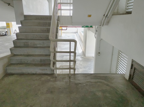 Stairs, corridors inside public parking buildings.