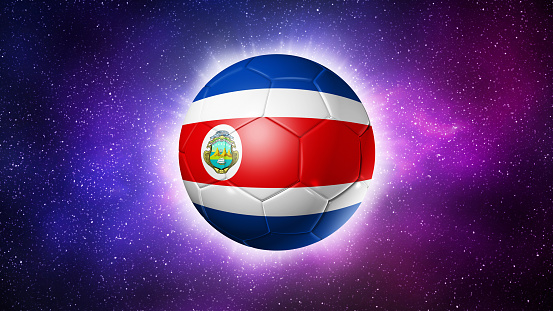 3D soccer ball with Costa Rica team flag. Space background. Football 2022. Illustration