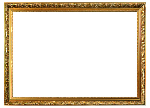 Frame made of baguette with golden ornament. Vintage frame on a white background.