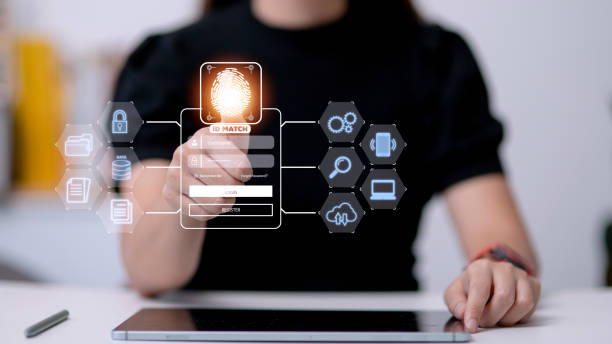 istock Fingerprint scanning and biometric authentication, processing of biometric for access personal data. surveillance and security scanning of digital programs cyber futuristic applications 1428232423