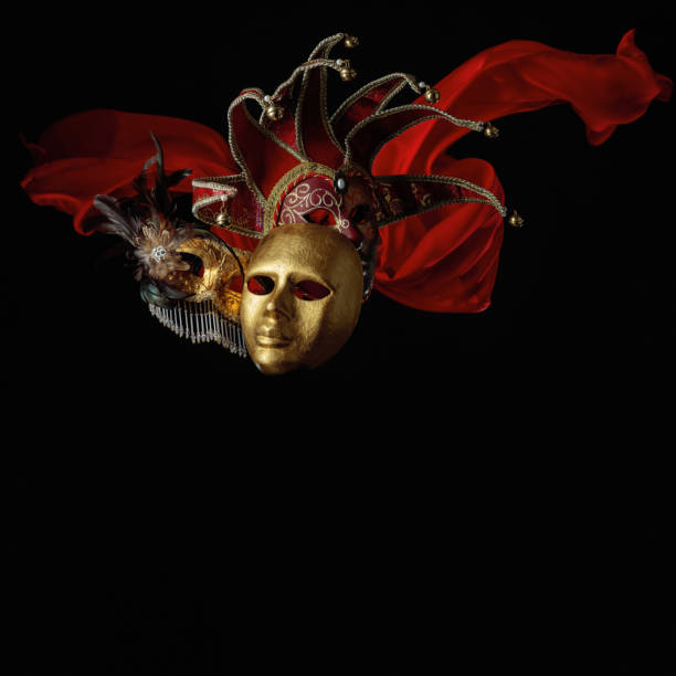 istock Carnival masks with flutters red cloth. 1428236481