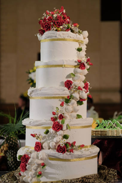 istock Towering full cream tarts, for wedding celebrations or birthdays 1428247880