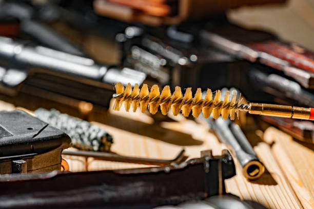 istock Gunsmith's working table for gun cleaning and maintaining 1428247981
