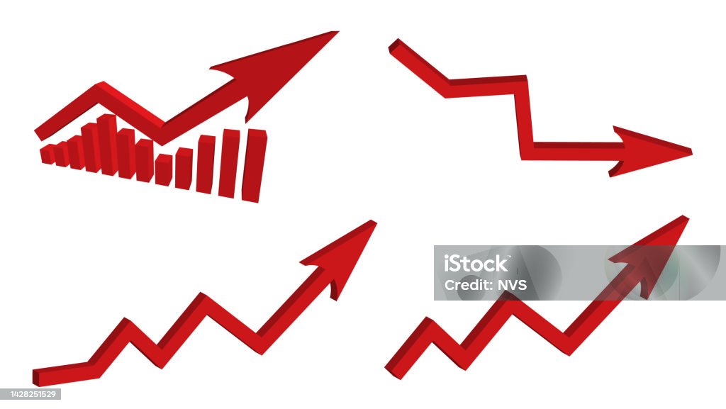 Arrow Rising Inflation Set Of Red 3d Large Down Arrow Sign Isolated On White Background ...