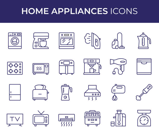 ilustrações de stock, clip art, desenhos animados e ícones de home appliances line icons - torradeira