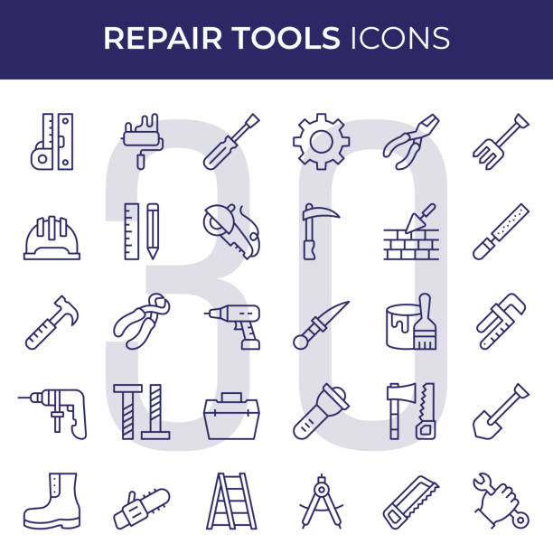 ilustraciones, imágenes clip art, dibujos animados e iconos de stock de iconos de línea de herramientas de reparación - pliers gardening equipment work tool equipment