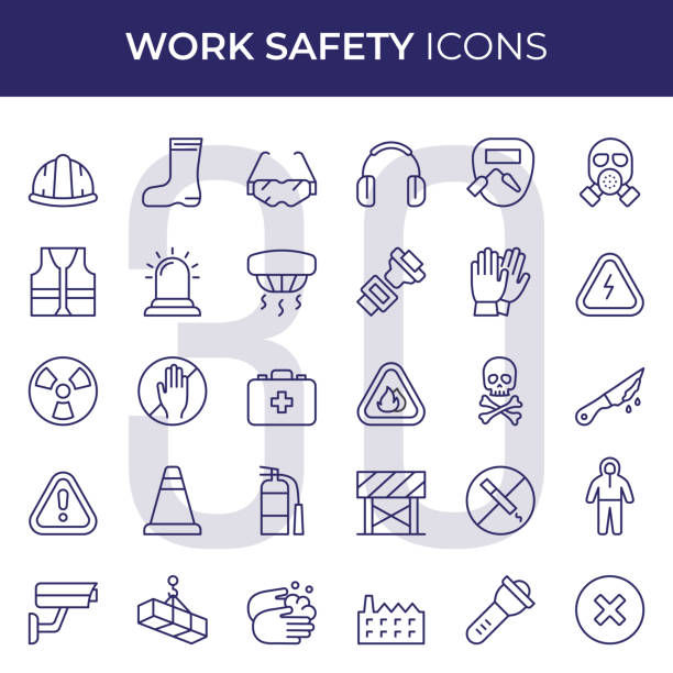 illustrations, cliparts, dessins animés et icônes de icônes de ligne de sécurité au travail - safety protective workwear healthcare and medicine healthy lifestyle