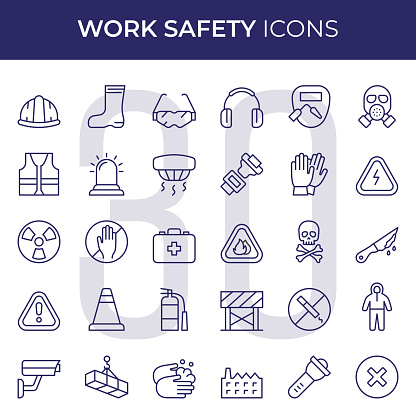 Vector Style Work Safety Editable Stroke Line Icon Set
