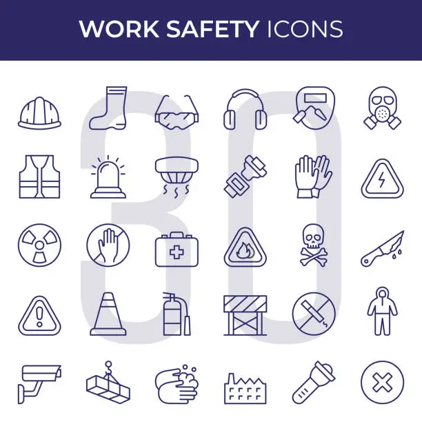 Vector illustration of Work Safety Line Icons