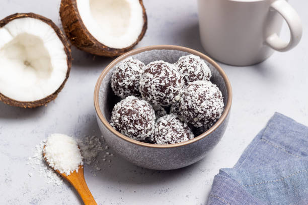 istock Coconut chocolate balls. Candy. Dessert. Vegetarian food. 1428257961