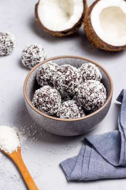 istock Coconut chocolate balls. Candy. Dessert. Vegetarian food. 1428257968