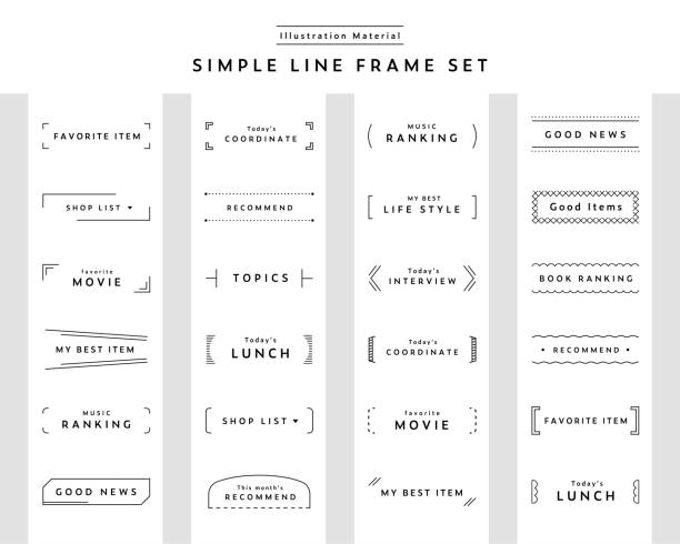 illustrazioni stock, clip art, cartoni animati e icone di tendenza di set di cornici a linee semplici. - decorare
