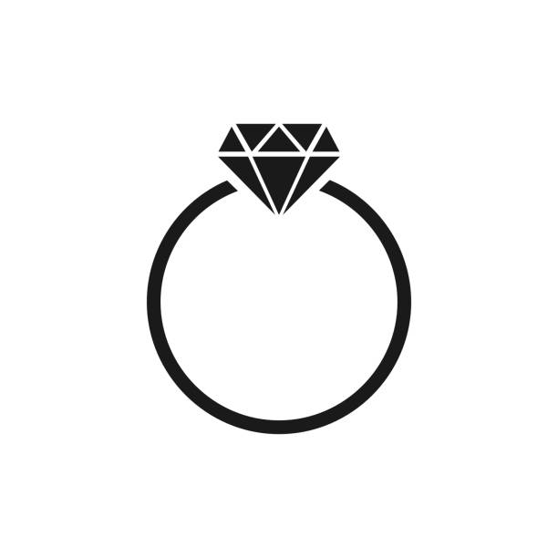 A diamond ring black icon vector symbol Ring with big brilliant diamond vector editable flat style symbol. Luxury and wealthy related concept illustration diamond ring clipart stock illustrations